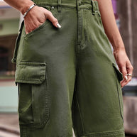 WW | Neue elastische Taillenschnitt-Denim-Cargo-gehäkelte Shorts