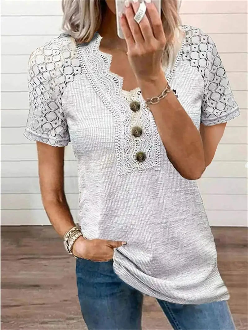 Specas™ - Woman T-Shirt mit kurzen Ärmeln und Spitze