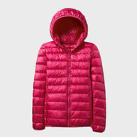 Elegante warme Daunenjacke mit Kapuze