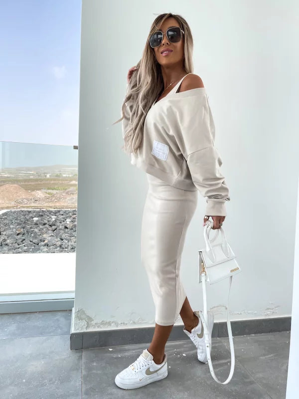 WW | Stilvolles Off Shoulder Crop Top und Midi Rock Set