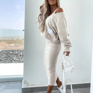 WW | Stilvolles Off Shoulder Crop Top und Midi Rock Set
