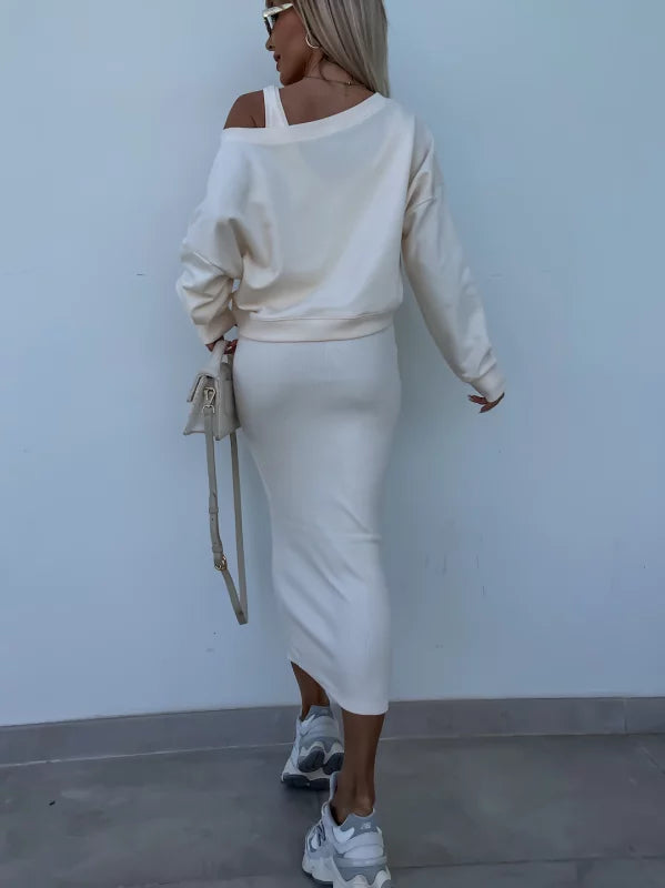 WW | Stilvolles Off Shoulder Crop Top und Midi Rock Set