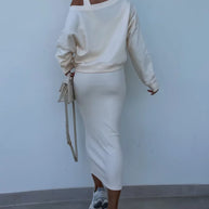 WW | Stilvolles Off Shoulder Crop Top und Midi Rock Set