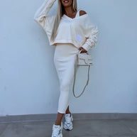 WW | Stilvolles Off Shoulder Crop Top und Midi Rock Set