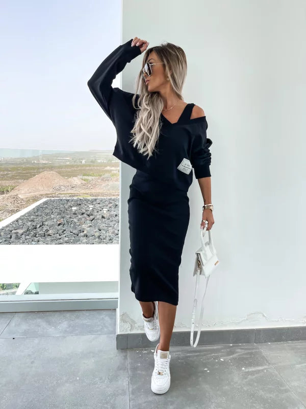 WW | Stilvolles Off Shoulder Crop Top und Midi Rock Set