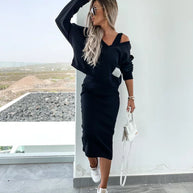 WW | Stilvolles Off Shoulder Crop Top und Midi Rock Set
