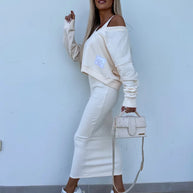 WW | Stilvolles Off Shoulder Crop Top und Midi Rock Set