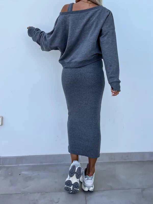 WW | Stilvolles Off Shoulder Crop Top und Midi Rock Set