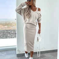 WW | Stilvolles Off Shoulder Crop Top und Midi Rock Set