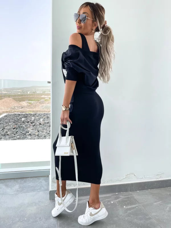 WW | Stilvolles Off Shoulder Crop Top und Midi Rock Set