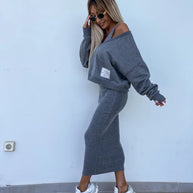 WW | Stilvolles Off Shoulder Crop Top und Midi Rock Set