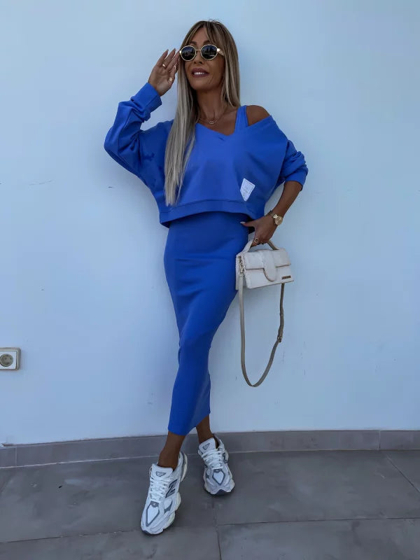 WW | Stilvolles Off Shoulder Crop Top und Midi Rock Set