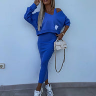 WW | Stilvolles Off Shoulder Crop Top und Midi Rock Set