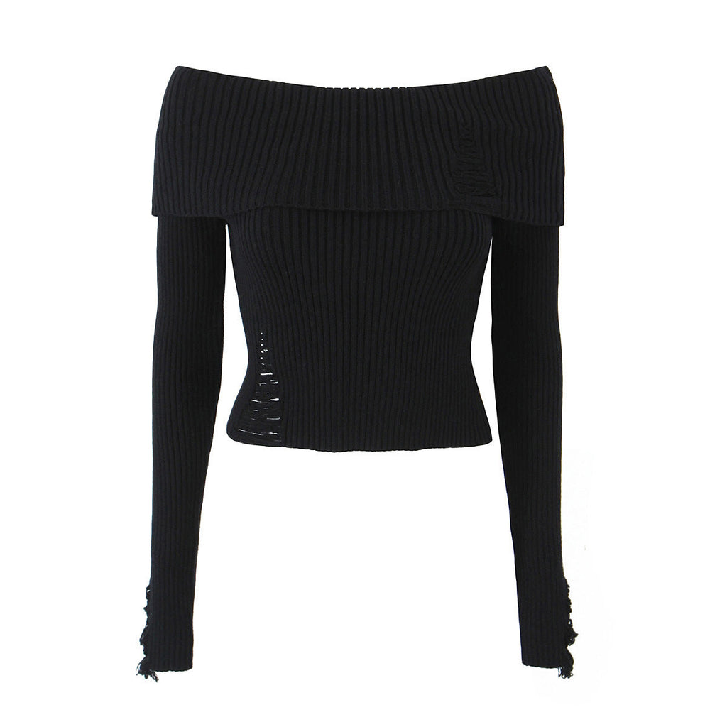 WW | Damen Rippenstrick Slim Fit Off Shoulder Crop Top