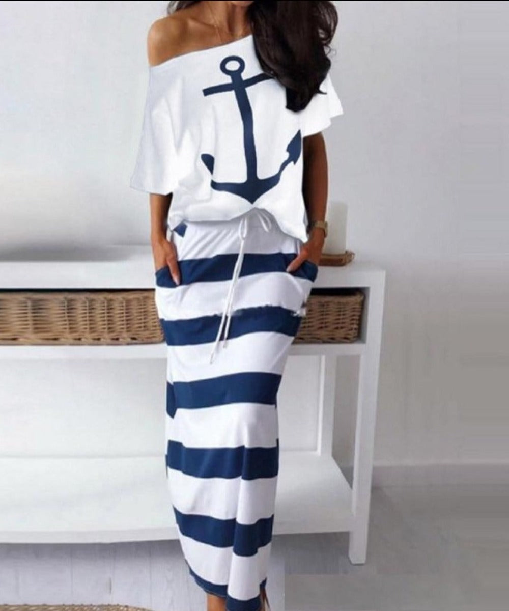 W&W Mode | Off Shoulder Top Und Rock Kleid Batwing Ärmel