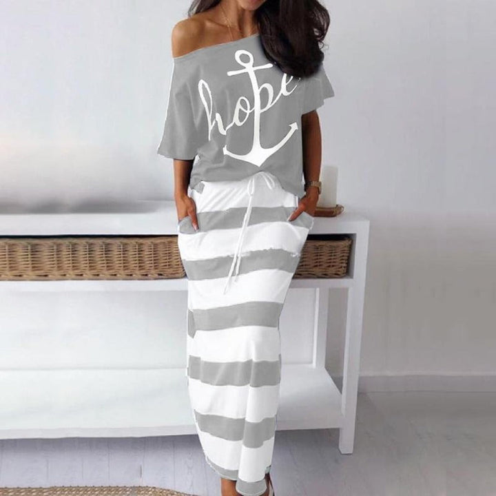 W&W Mode | Off Shoulder Top Und Rock Kleid Batwing Ärmel