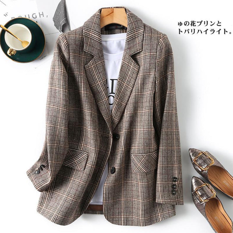 W&W Mode | Büro Damen Kariert Blazer Langarm Lässig Jacke