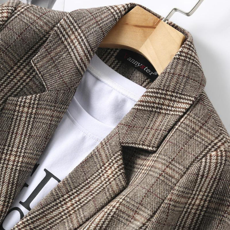 WW | Büro Damen Kariert Blazer Langarm Lässig Jacke
