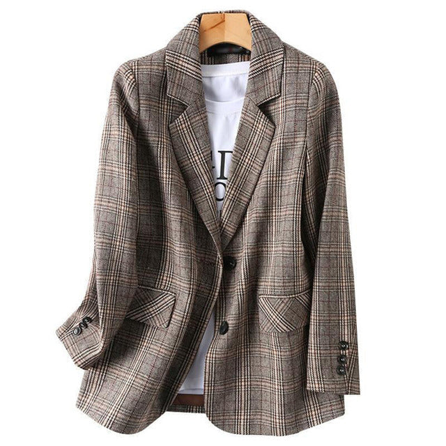 W&W Mode | Büro Damen Kariert Blazer Langarm Lässig Jacke