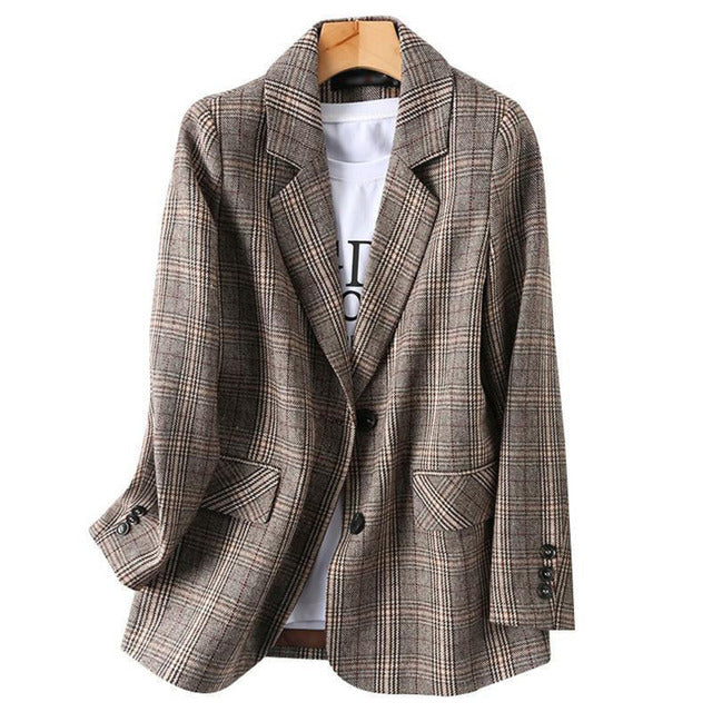 WW | Büro Damen Kariert Blazer Langarm Lässig Jacke