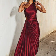 WW | One Shoulder Plissee Midi Kleid