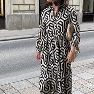 WW | Langarm Maxikleid mit Geometrischem Druck für Frauen Winsett