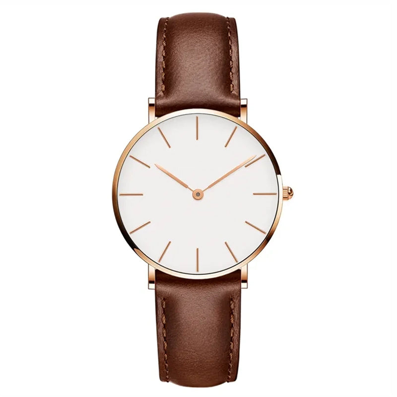 WW | Runde Zeitlose Minimalistische Uhr Mit Lederarmband Für Frauen