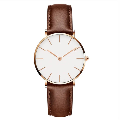 WW | Runde Zeitlose Minimalistische Uhr Mit Lederarmband Für Frauen