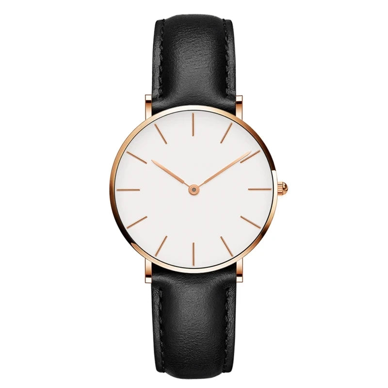 WW | Runde Zeitlose Minimalistische Uhr Mit Lederarmband Für Frauen