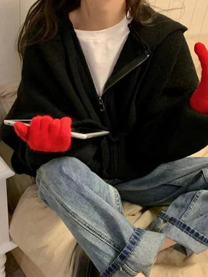 WW | Übergröße Zipup Kapuzen Strickjacke