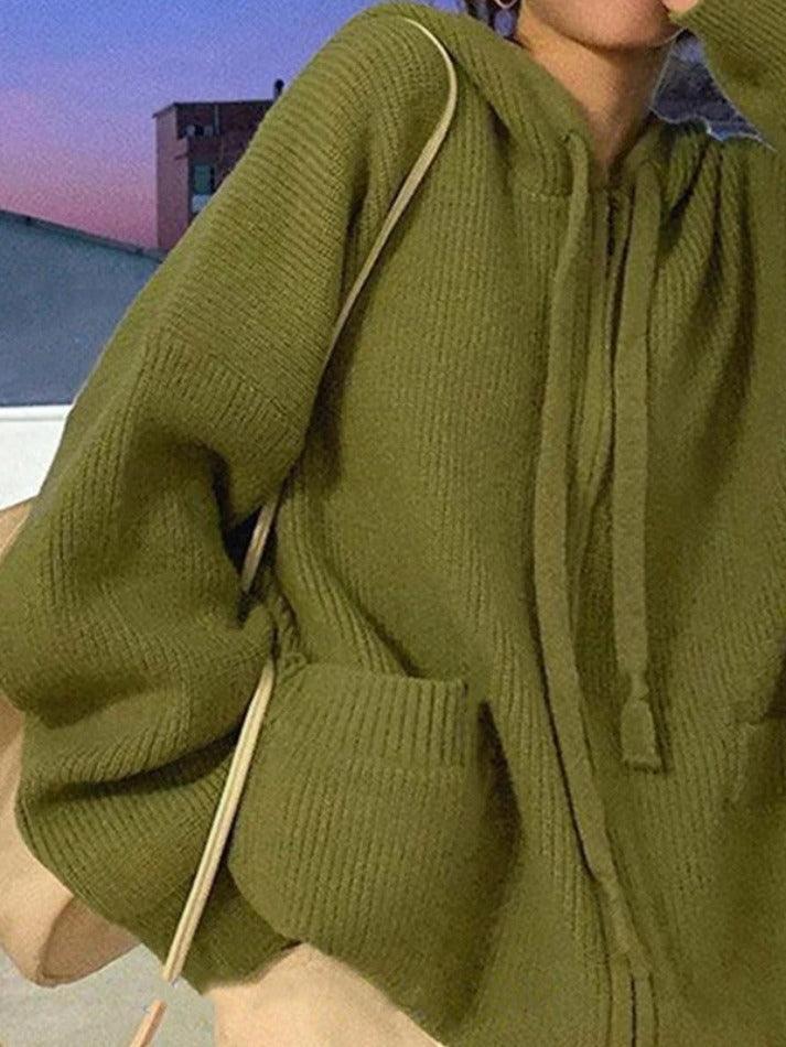 WW | Übergröße Zipup Kapuzen Strickjacke