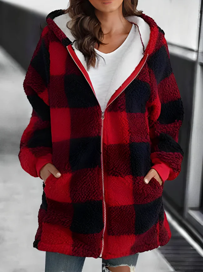 W&W Mode | Karo-Hoodie-Jacke Für Frauen