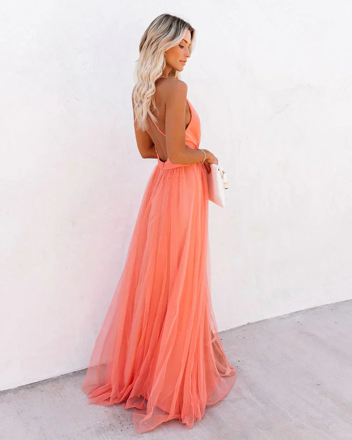 W&W Mode | Elegantes orangefarbenes Kleid mit Trägern für Frauen