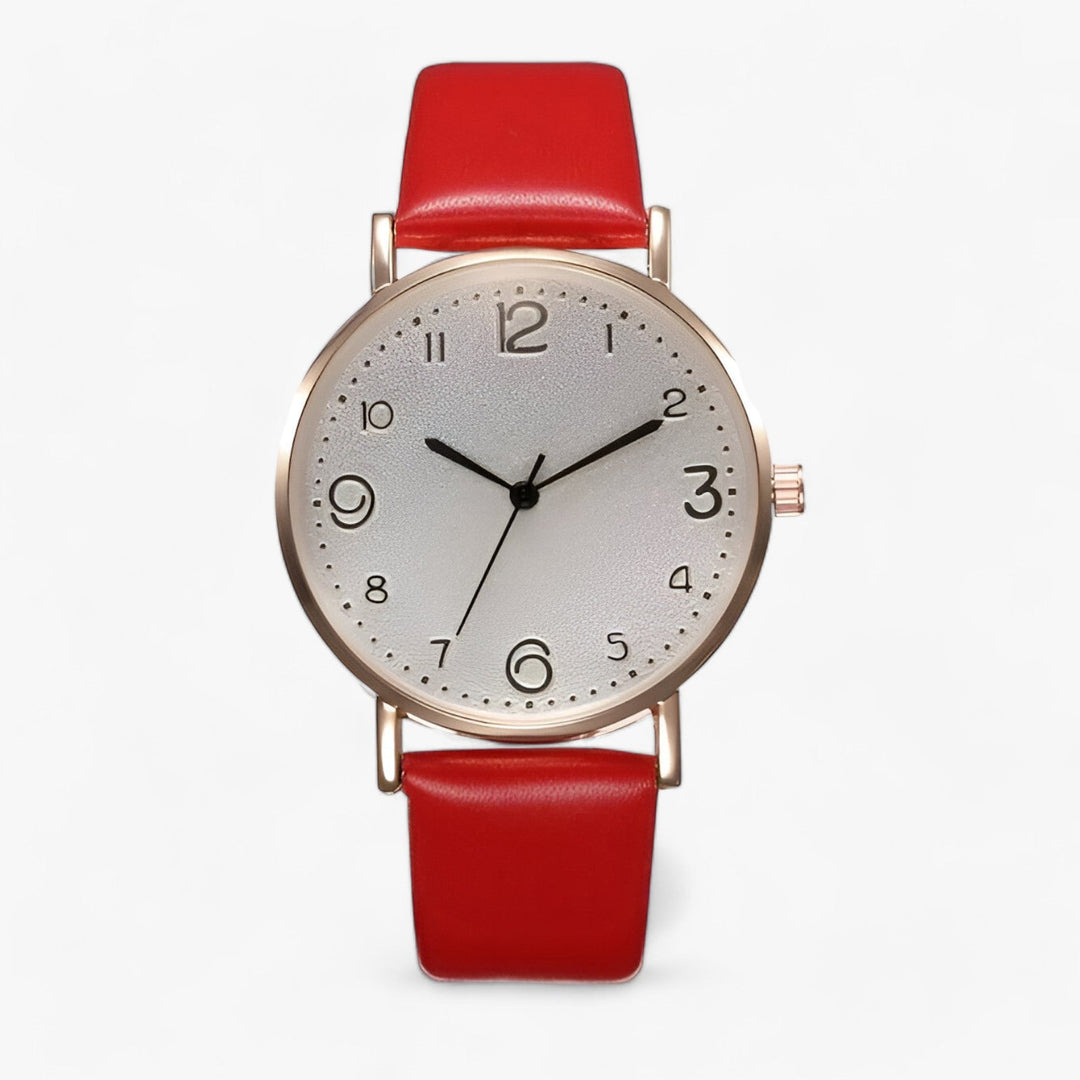 W&W Mode - Klassische Runde Armbanduhr Lederarmband