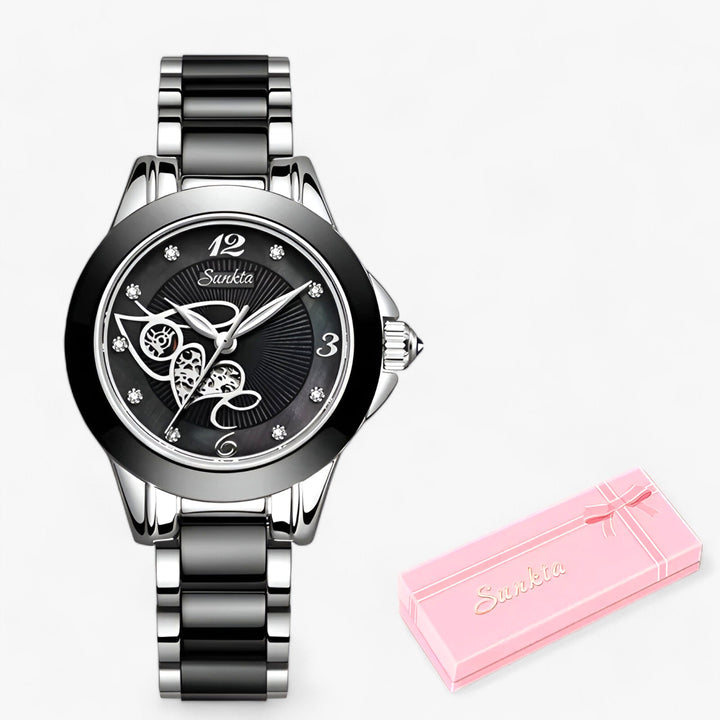 W&W Mode - Keramische Armbanduhr Rundes Edelstahlgehäuse