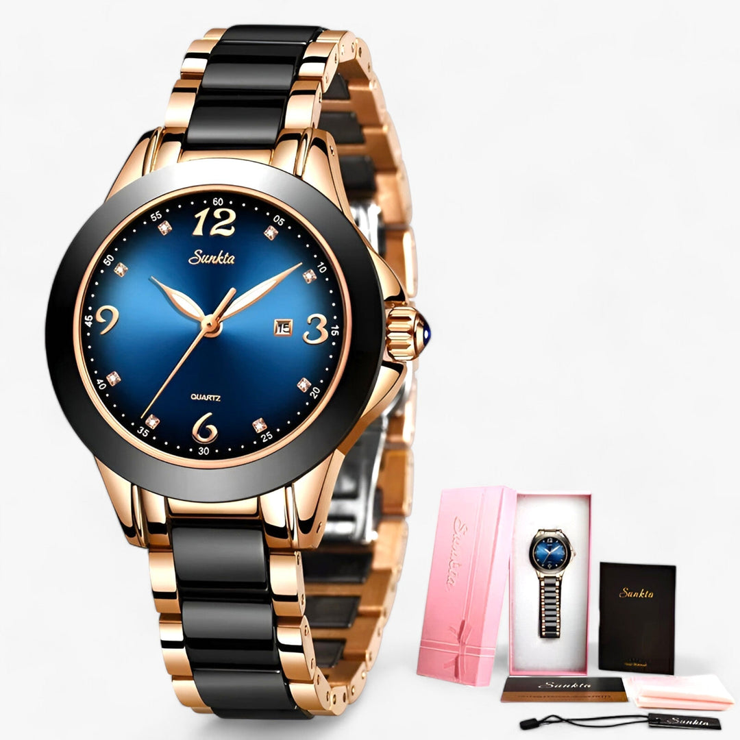 W&W Mode - Keramische Armbanduhr Rundes Edelstahlgehäuse