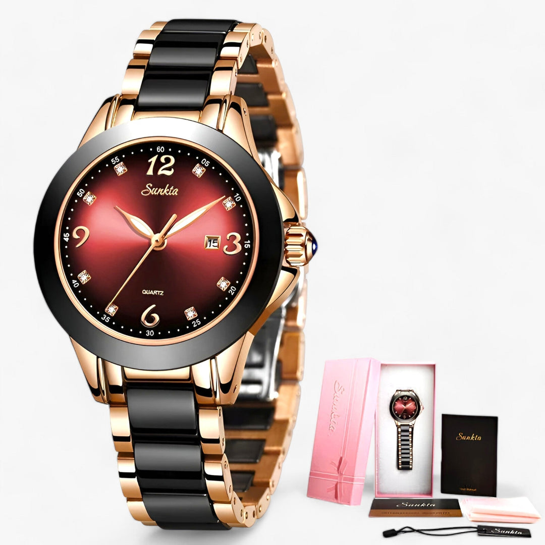 W&W Mode - Keramische Armbanduhr Rundes Edelstahlgehäuse
