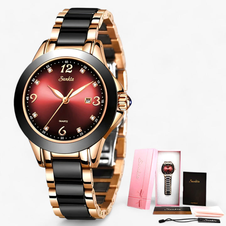 W&W Mode - Keramische Armbanduhr Rundes Edelstahlgehäuse
