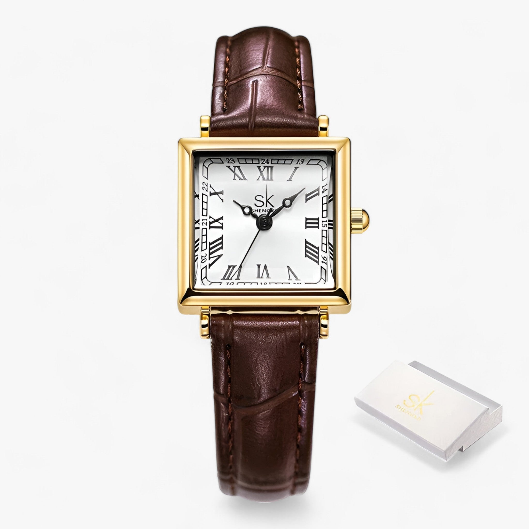 WW | Quadratische Damenuhr Mit Lederarmband