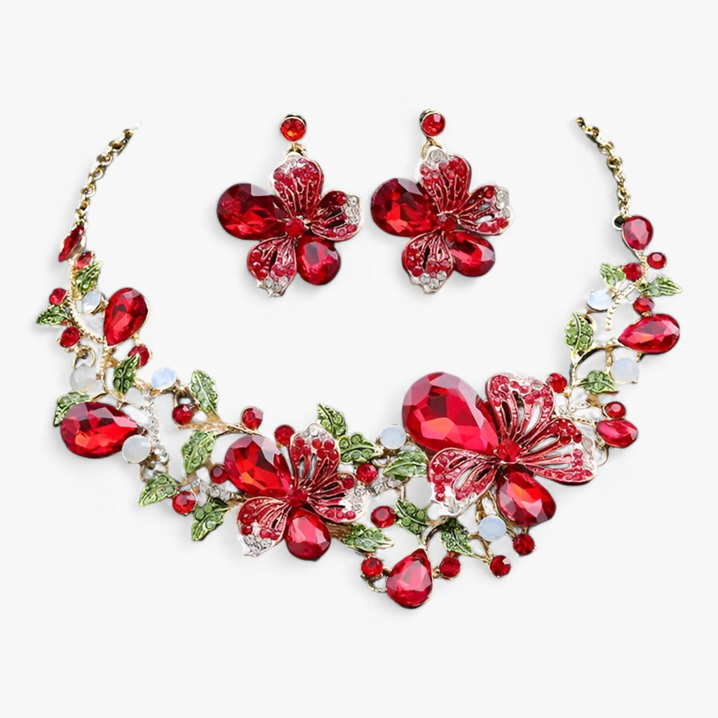 Brautschmuck - Betonen Sie Ihre Schönheit mit einer Emaille-Blumenkette und Ohrringen