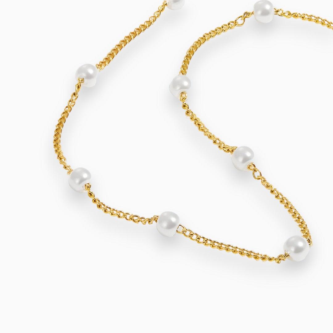 W&W Mode | Elegante Goldene Perlenkette Mit Edlem Charme Für Damen