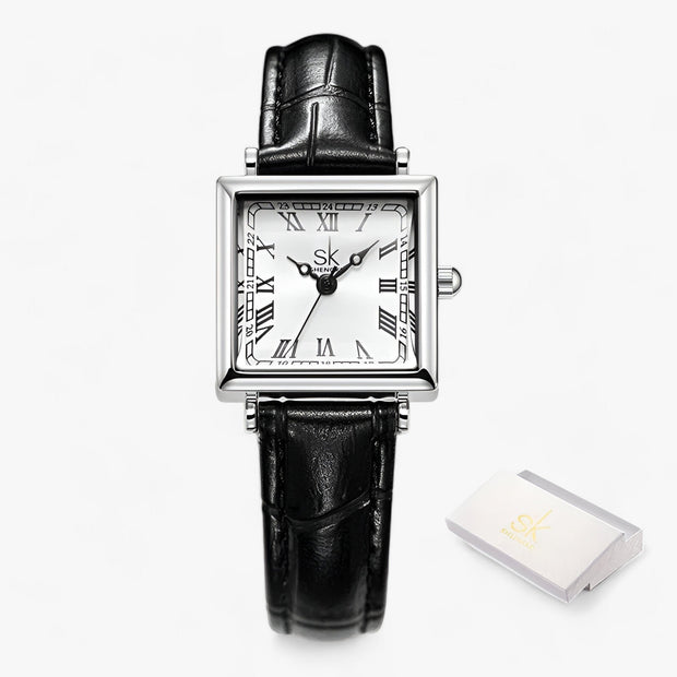 WW | Quadratische Damenuhr Mit Lederarmband