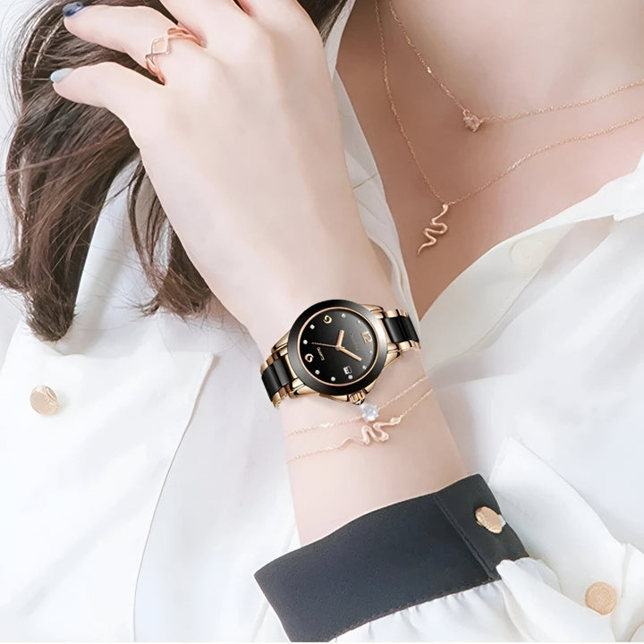 W&W Mode - Keramische Armbanduhr Rundes Edelstahlgehäuse