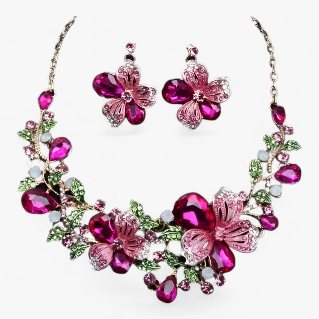 Brautschmuck - Betonen Sie Ihre Schönheit mit einer Emaille-Blumenkette und Ohrringen