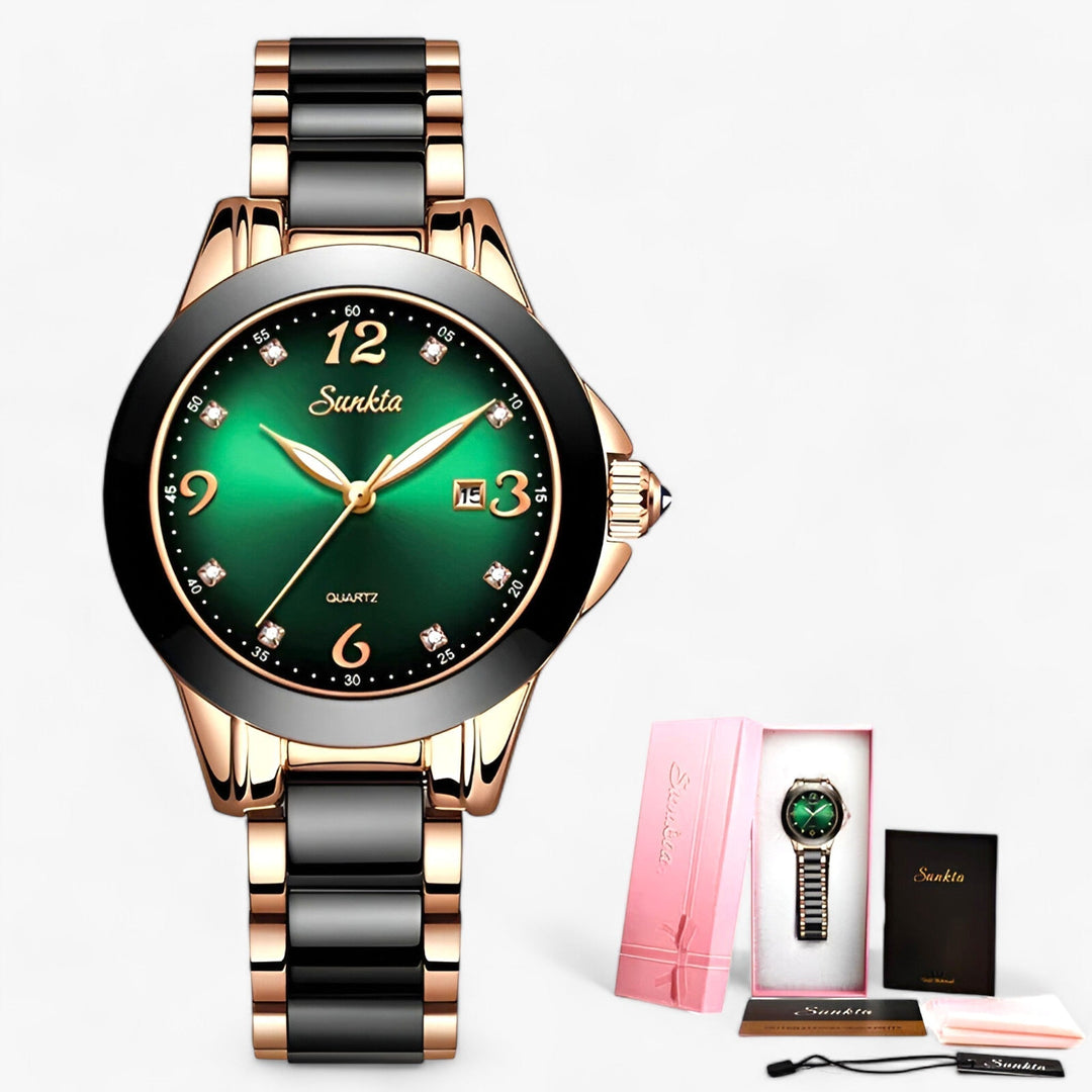 W&W Mode - Keramische Armbanduhr Rundes Edelstahlgehäuse