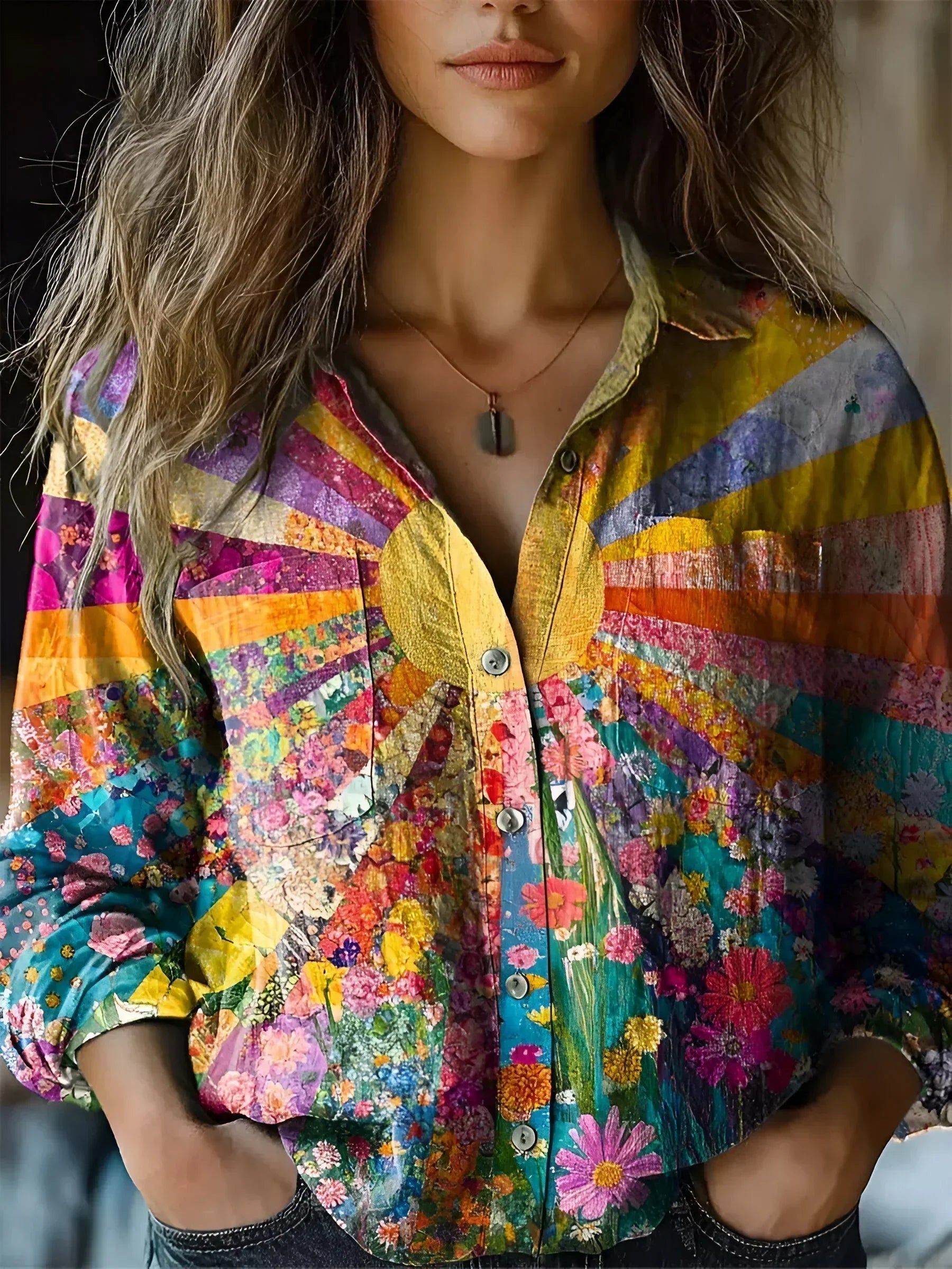 WW | Bohemian Baumwolle Sonnenblume Bluse Für Frauen