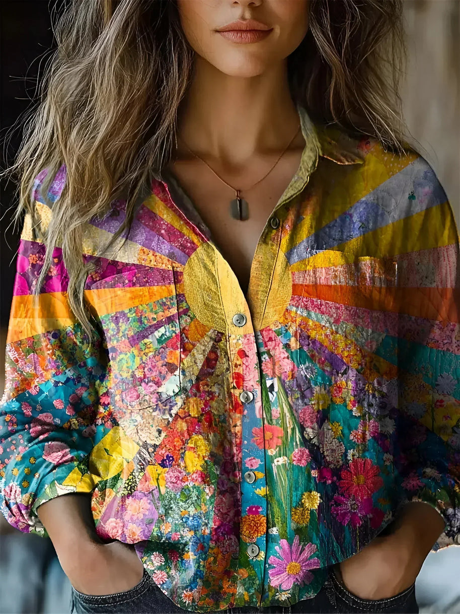 WW | Bohemian Baumwolle Sonnenblume Bluse Für Frauen