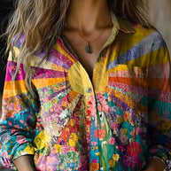 WW | Bohemian Baumwolle Sonnenblume Bluse Für Frauen