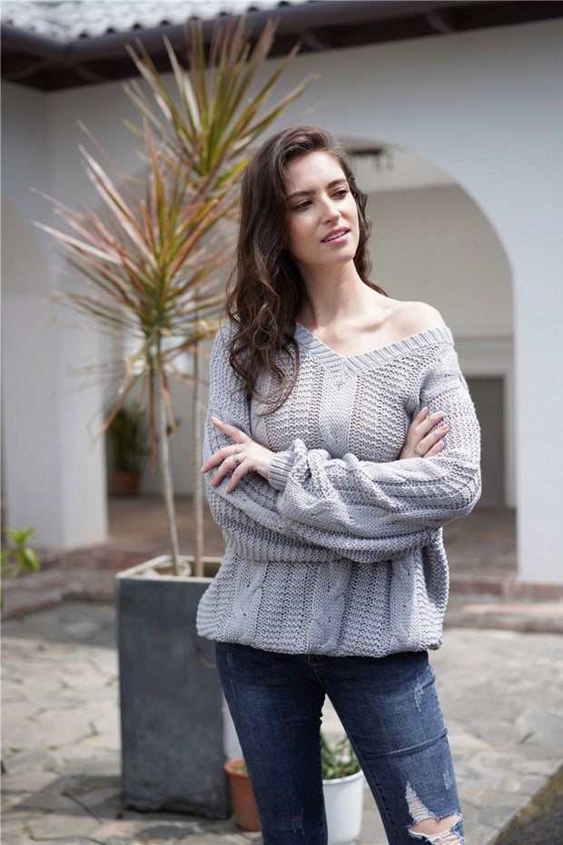 WW Schlichtes Kabelstrick Lockere Sweatshirt