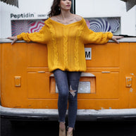 WW Schlichtes Kabelstrick Lockere Sweatshirt